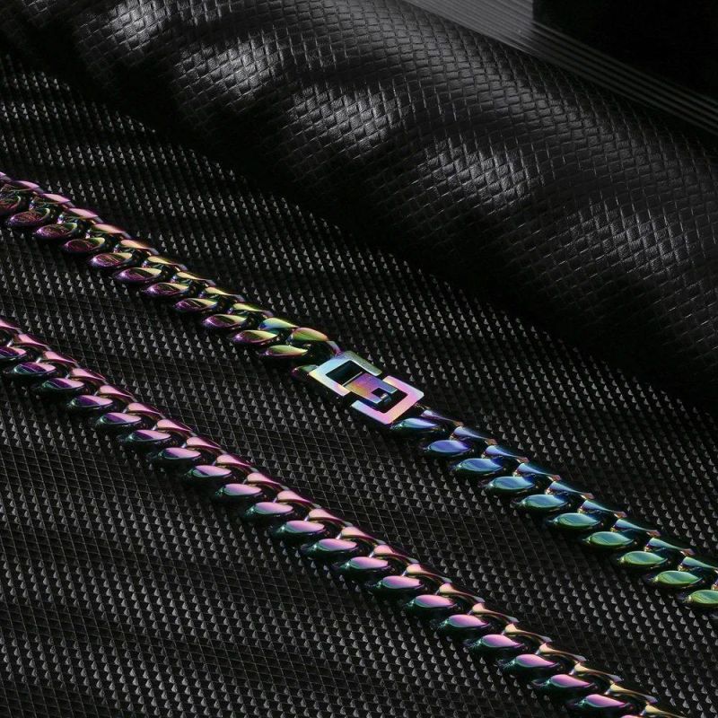 Rainbow Miami Cuban Link Chain Hiphop Stainless Steel Cuban Chain Necklace Jewelry