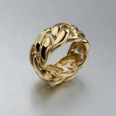 Fashion 14K Solid Gold Plated Hip Hop Cuban Link Ring