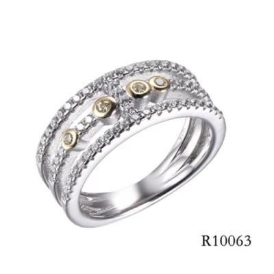 Fashion Line Style Silver CZ with Bezel Setting Ring