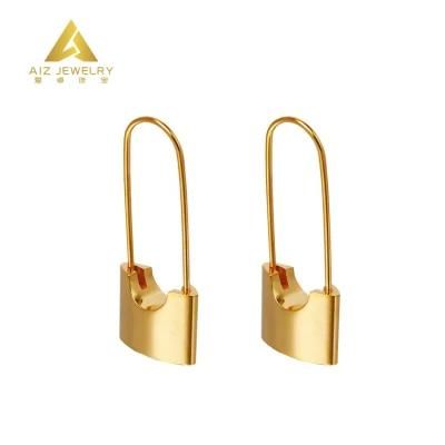 Custom Fashion Minimal Jewelry 18K Gold Plated Stainless Steel Paperclip Paper Clip Padlock Lock Long Safety Pin Hoop Earrings