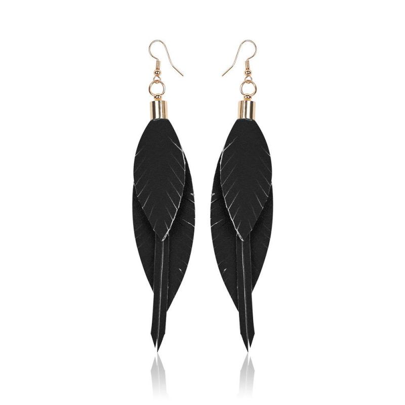 New Fashion Jewelry PU Leather Leaves Drop Earings for Women