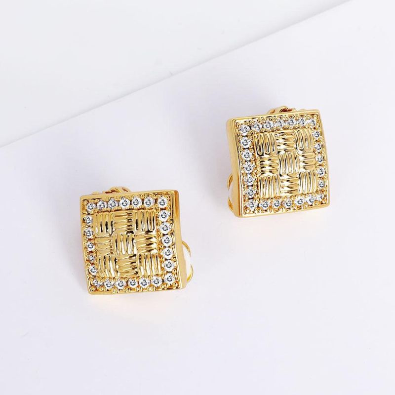 Double Sided Square Cubes Stud Earrings Gold Color Stainless Steel for Women Jewelry Best Present Brincos