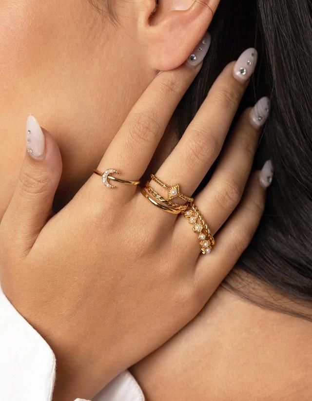 Factory Supplier 18K Gold Plated Vintage Ring Pack with Freshwater Pearls for Women and Girls