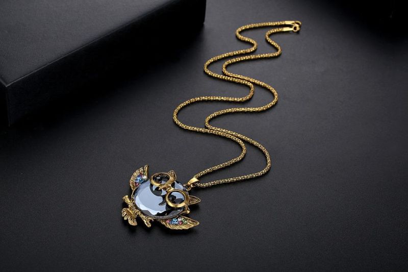 European and American Fashion Sapphire Owl Sweater Chain Long Necklace