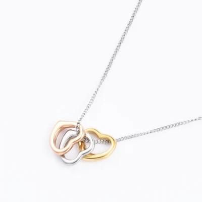 Stainless Steel Hearts Pendant Adjustable Gold-Plated Fashion Jewellery Necklace for Ladies