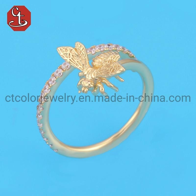 Fashion Jewelry Design 18K Gold Silver Cubic Zirconia Butterfly Rings Adjustable Crystal Butterfly Rings for Women Girls