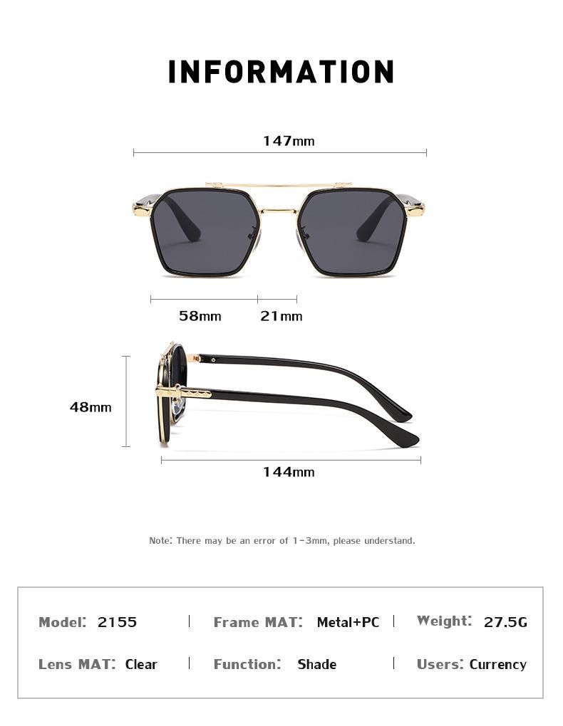 New Design Men and Women Fashion Trendy Retro Large Square Sunglasses Outdoor Travel UV400 Sun Glasses