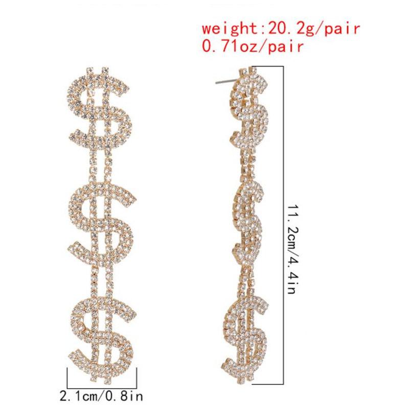 Fashion Elegant Woman Earrings Jewellery Dollar Sign Design Diamond Gilded Pendant Engagement Earrings