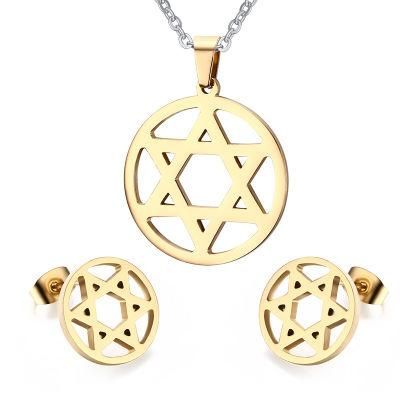 Women Stainless Steel Hexagonal Star Jewelry Sets (Earrings+Necklaces Jewelry Set)