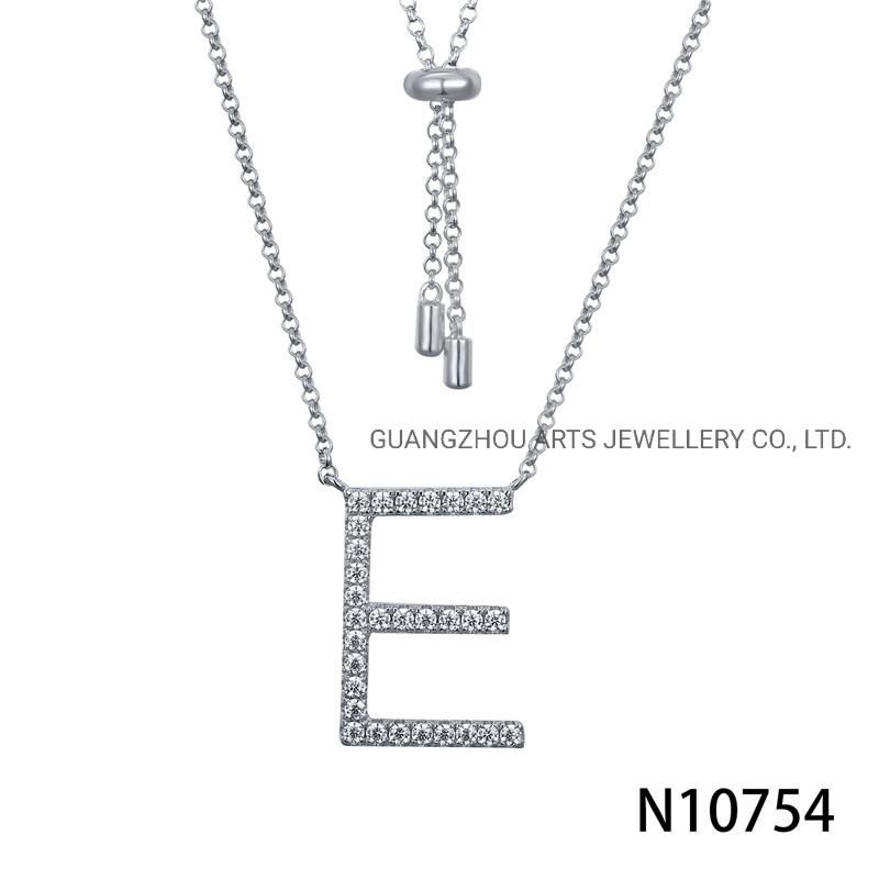 Cubic Zircon on Alphabet Fashion Silver Letter Adjustable Necklace