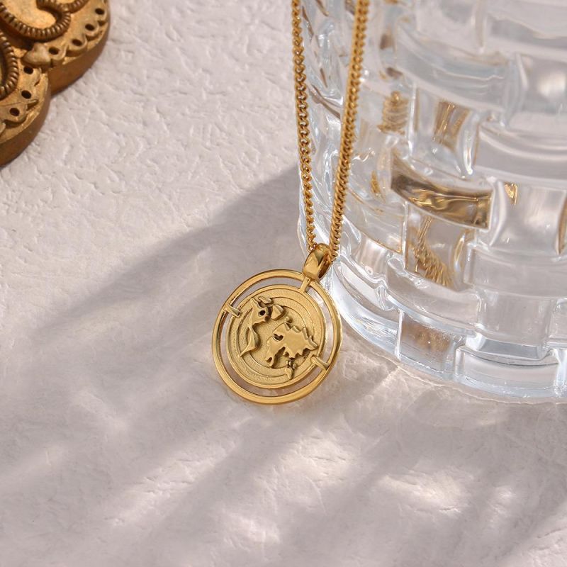 Factory Customized Fashion Jewelry Popular Vintage Coin Charm Curb Chain Jewelry Women′s Stainless Steel Necklace