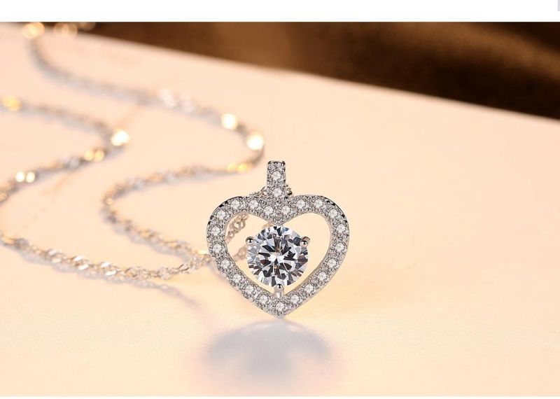 Vintage Luxury S925 Sterling Silver Hinge Chain Heart Shape CZ Necklace