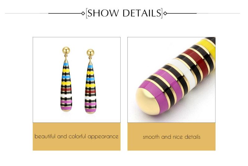 Fashion Jewelry Yellow Gold Colorful Rainbow Enamel Earrings