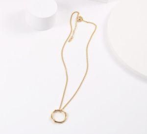 Gold Plated Irregular Ring Pendant Sweater Necklace Stainless Steel Jewelry Wholesale