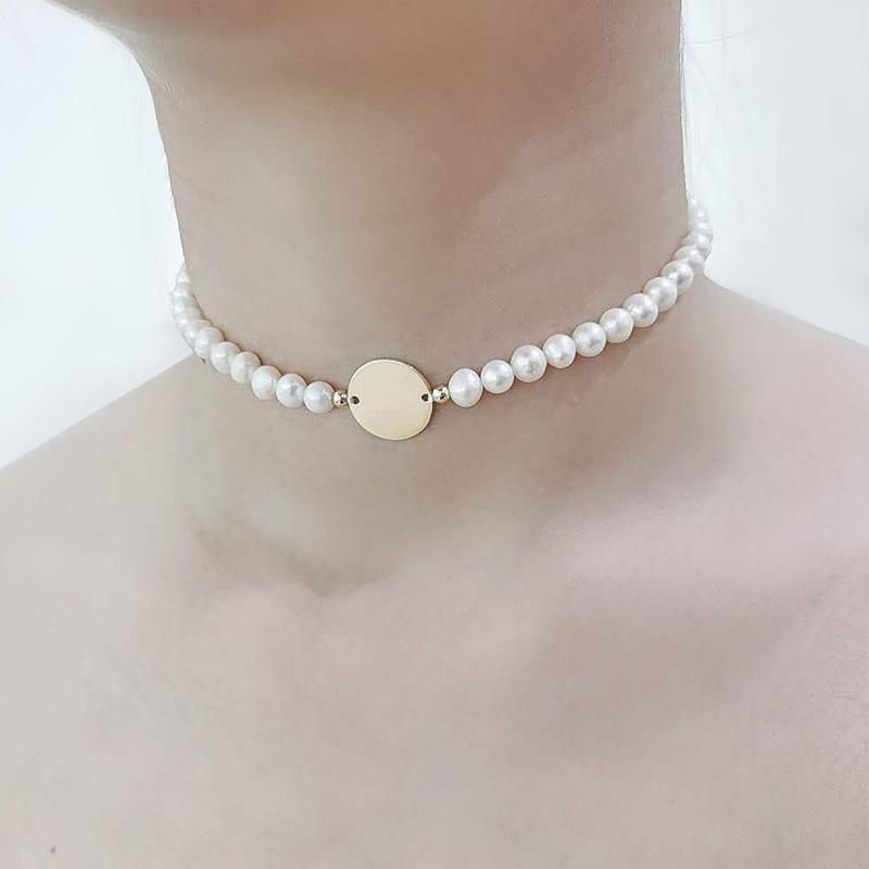 Vintage Jewellery 925 Sterling Silver18K Gold Plated Pearl Necklace Chain for Women