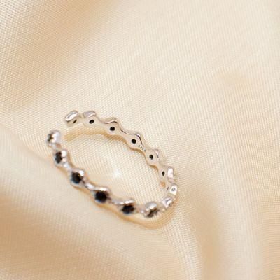 S925 Sterling Silver Black Zircon Opening Adjustable Diamond Ring Accessory