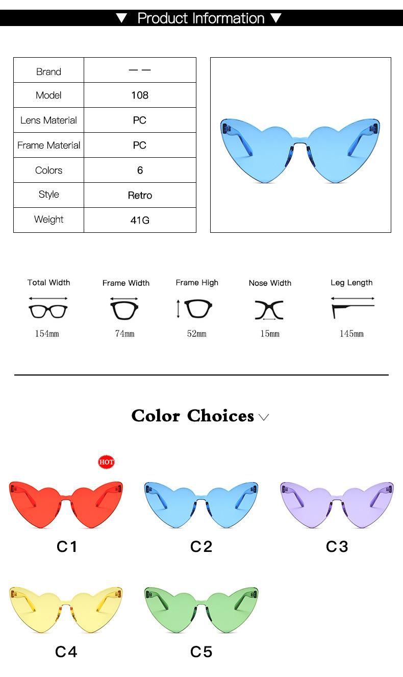 Wholesale Custom New Fashion Heart Shaped Frame Womens Sunglasses