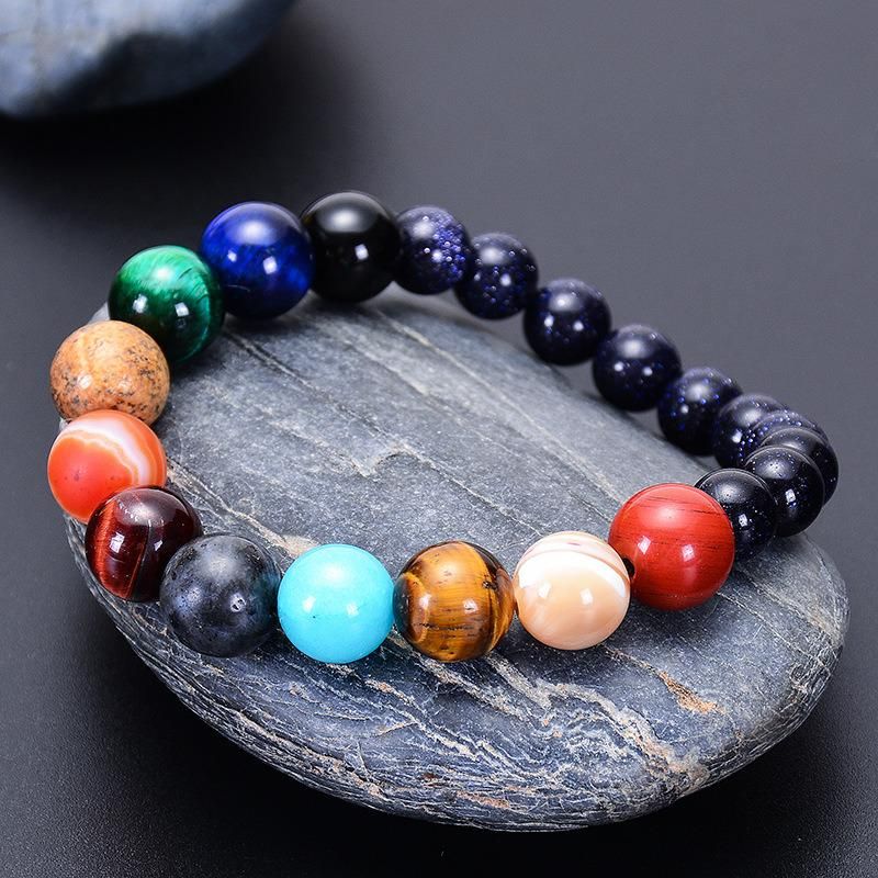 Solar System Eight Planets Stretch Line Bracelet Natural Blue Sand Stone Women′ S Accessories Wholesale Natural Stone Beaded Bracelets