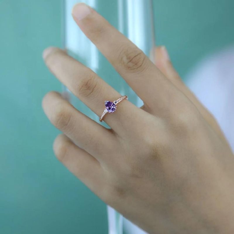 925 Sterling Silver Ring 5mm Purple CZ Stone Adjustable Ring Women Light Luxury Fashion Wedding Jewelry