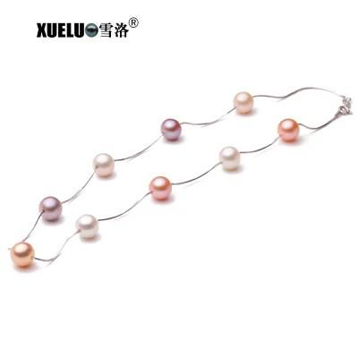 Sterling Silver Jewelry Multi Color Natural Round Freshwater Pearl Necklace (XL120077)