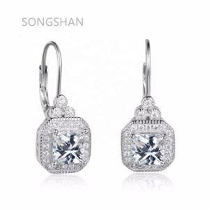 Wholesales 925 Sterling Silver Rhodium Plated 18K Gold Plated Asscher-Cut Antique Mother Girlfriend Sister Drop Earrings