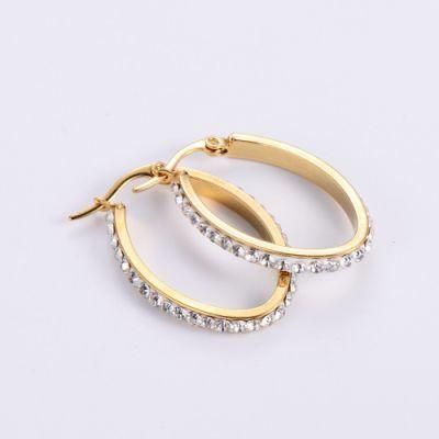 Fashion Big Earrings 2021 Gold Plated Stainless Steel Geometric Circle Diamond Hoop Earring Women&prime;s Jewelry