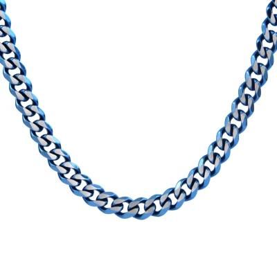 Custom Fashion Jewelry Thick Blue Color Plated Faceted Cuban Chain Necklace in Stock 24inch
