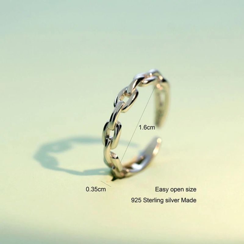 25 Solid Real Sterling Silver Ring Hollow Cycle Chain Opening Ring Sizable for Women Girl Wholesale Jewelry