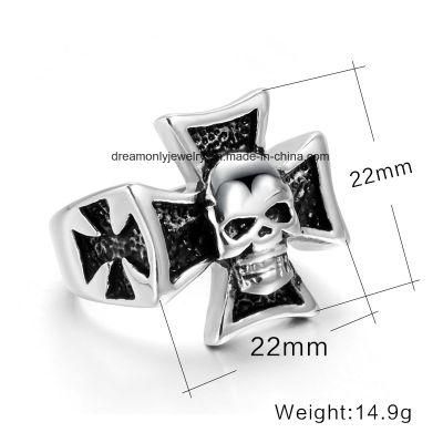 2017 Fashion Men Stainless Steel Gothic Skull Cross Rings