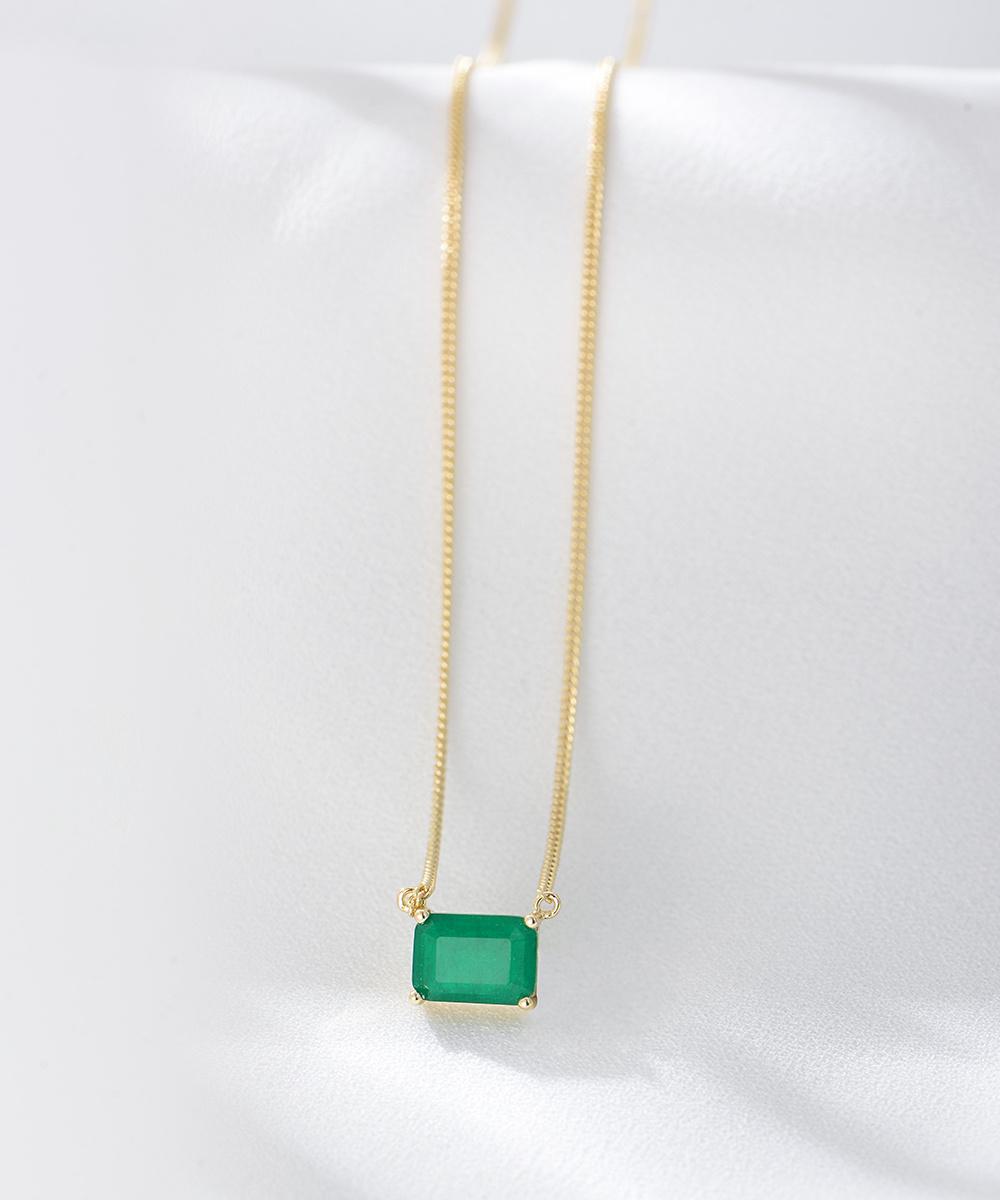 Fashion Women Jewelry Curb Chain Silver 925 Emerald Necklace