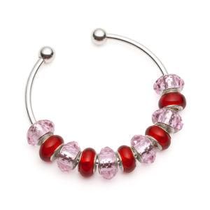 Silver Pink Bangle Bracelet for European Charm Beads (BG02)