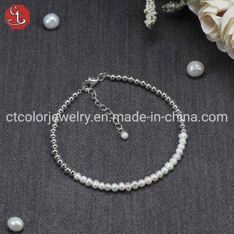 Fashion Jewelry Elegant Design Natural Pearl Chain 925 Silver Bangle Bracelet