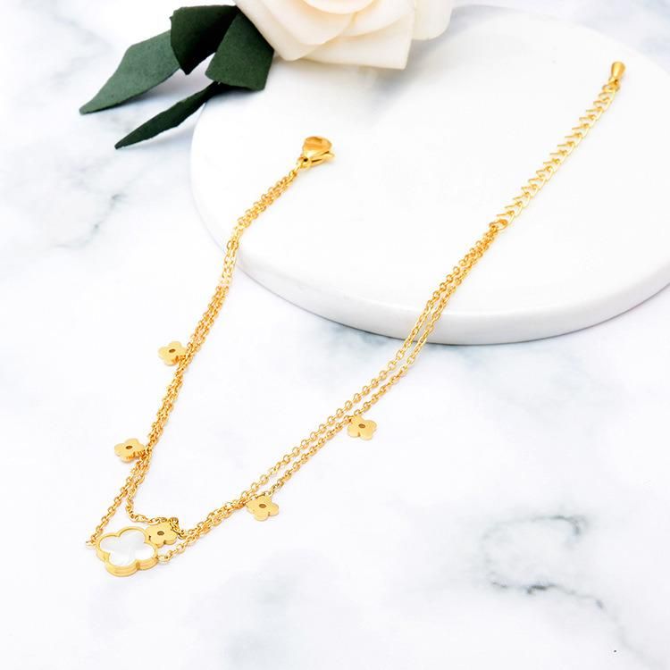 Manufacturer Customized Fashion Exquisite Gold Anklet Waterproof Top Stainless Steel Clover Fancy Anklet Wholesale Replica Jewelry