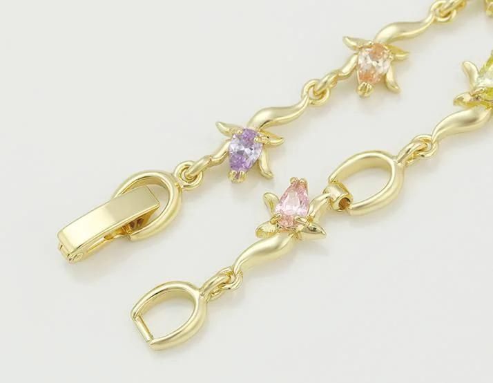 Factory Price Hot Sale Lady Jewelry Fashion Style Simple Design Flower Shape Bracelet with Color Gemstone