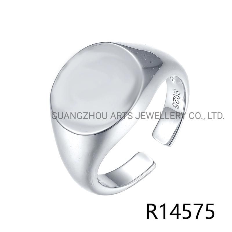 925 Sterling Silver Couple Signet Simple Round Ladies Men Ring