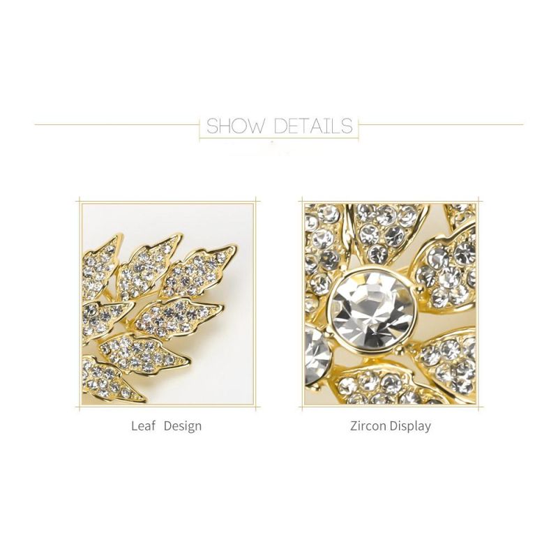 Fashion Zircon Display Crystal Brooch in Leaf Design