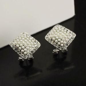 Simulated Pearl and Clear Crystal Cluster Stud Earrings