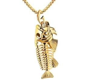 Exaggerated Fish Bone &amp; Fishing Hook Pendant Necklaces Punk Style Black Gold Silver Color Link Chain Personality Jewelry