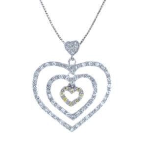 Sterling Silver Rhodium Plated Diamond Trible Heart Necklace Pendant