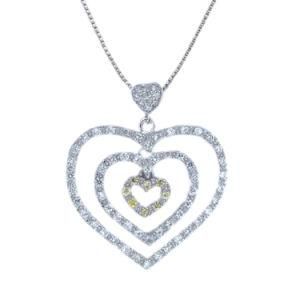 Sterling Silver Rhodium Plated Diamond Trible Heart Necklace Pendant