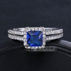 Jewelry Blue Sapphire 18k White Gold Filled Ring Stamp 925