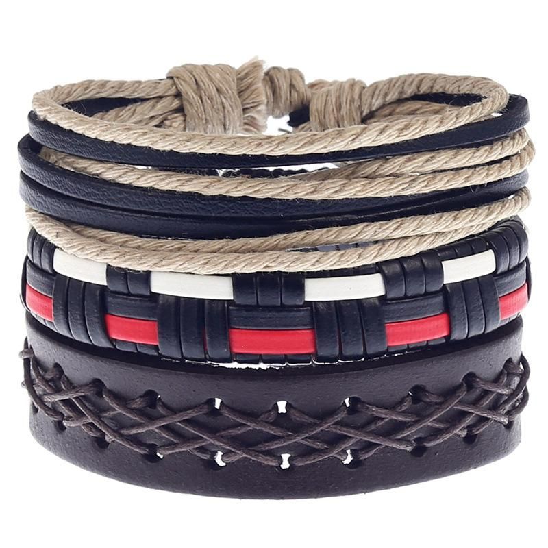 Leather Braided Bracelets for Men Women Wrap Wood Beads Bracelet Woven Ethnic Tribal Rope Wristbands Bracelets Set Adjustable