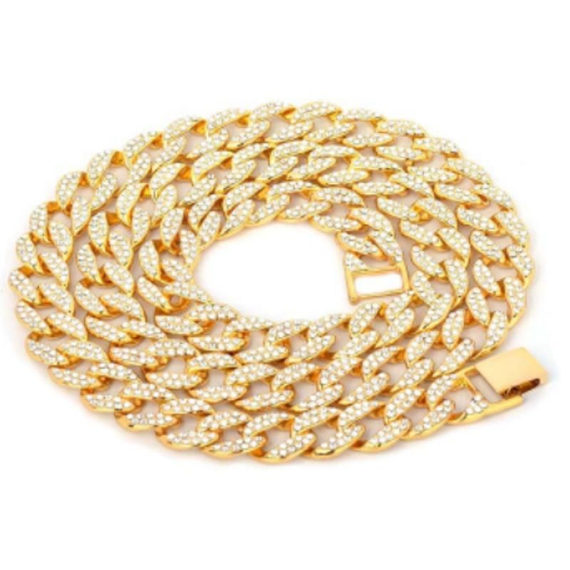 Hip Hop Jewelry Gold Plated Iced out Cuban Link Men Chain Necklace