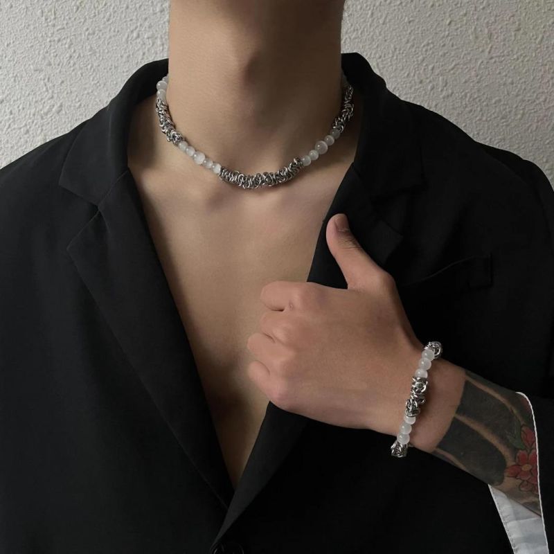 Manufacturer Custom Men Fashion Bracelet High Quality Waterproof 2022 Jewelry New Fashion Stainless Steel Bracelet Opal Chain