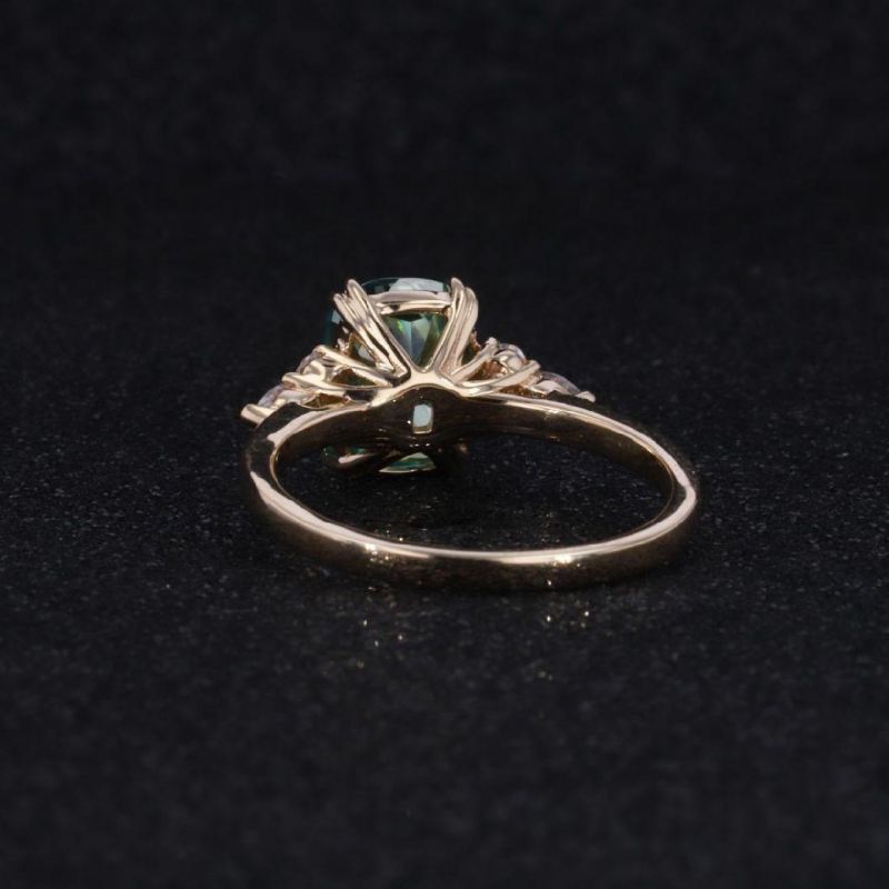 Custom Design Women 2.5CT Elongate Cushion Green Moissanite Engagement Ring