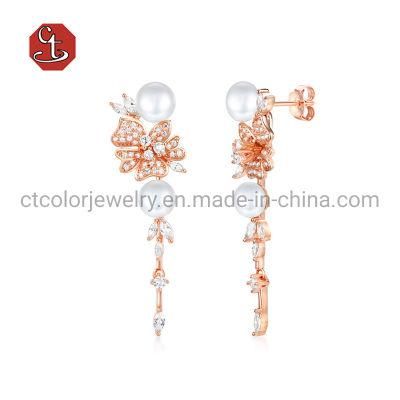 Fashion Jewelry Zircon 925 Silver Freshwater Pearl Stud Earrings