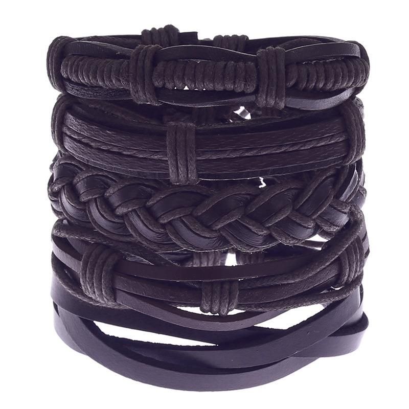 4 Piece Leather Cuff Bracelet for Men and Women Punk Rock Braided Bracelet Via Brown Black Wristband Handmade Bracelet