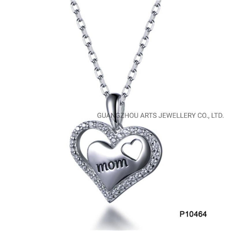 Precious Gift for Mother′s Day Engraved Heart Shaped Silver Pendant