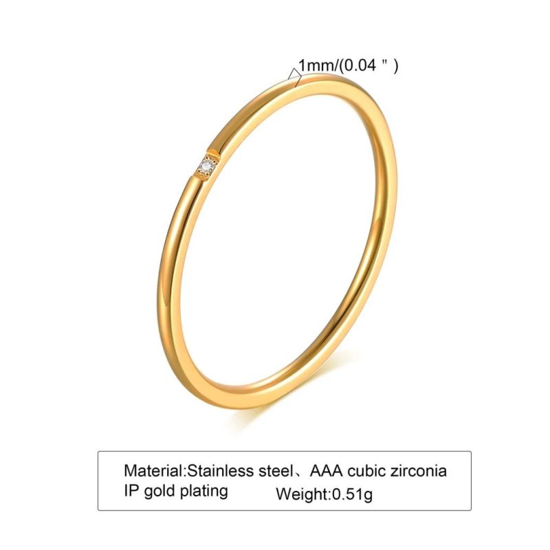 Fashion Jewelry Stainless Steel Set Zircon Ring Gold Ladies 1mm Ring for Women Jewelry Wholesale SSR2577