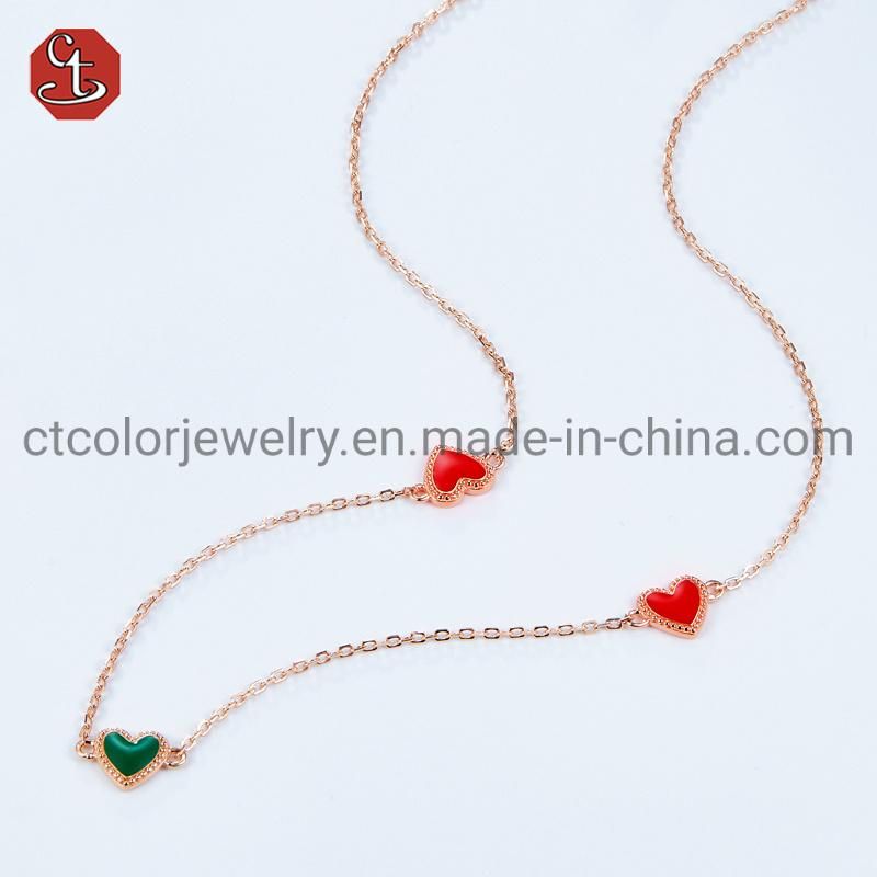 Fashion Custom Collection Jewelry 925 Silver with Enamel Heart Pendant Choker Necklaces for Lady